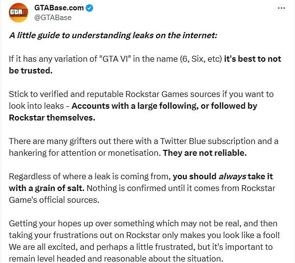被《GTA6》假爆料整麻了?國外推主分享防騙小知識 被《GTA6》假爆料整麻了?國外推主分享防騙小知識