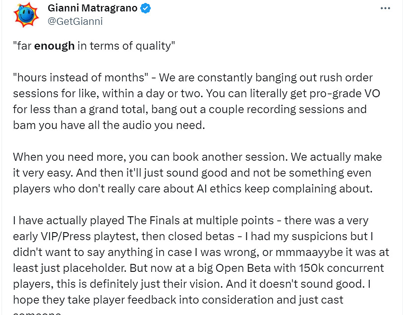 國外配音演員曝《The Finals》正在使用AI進行配音! 國外配音演員曝《The Finals》正在使用AI進行配音!