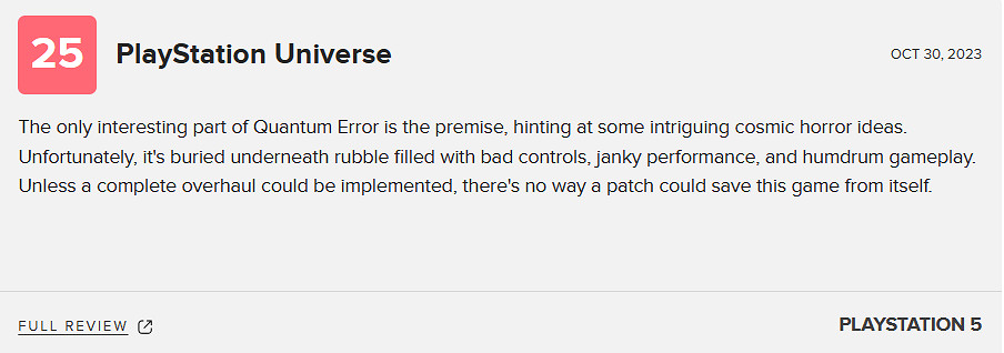 《量子誤差》M站媒體47分:除非徹底改造 更新檔無法拯救