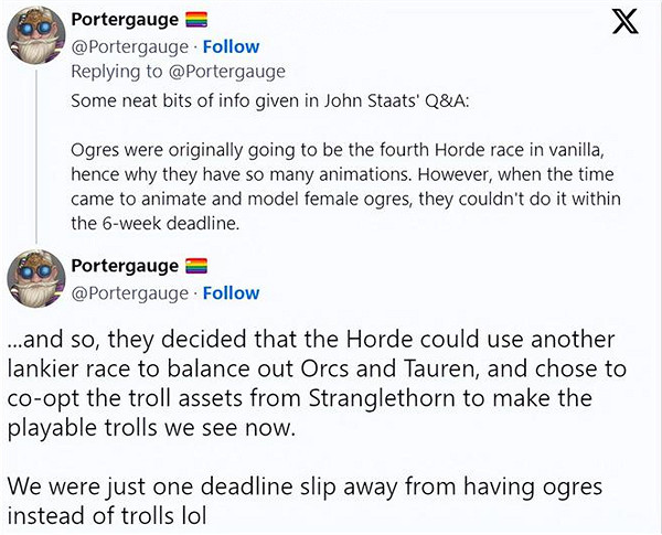 前《WOW》設計師透露：因女食人魔難做 而改選巨魔族