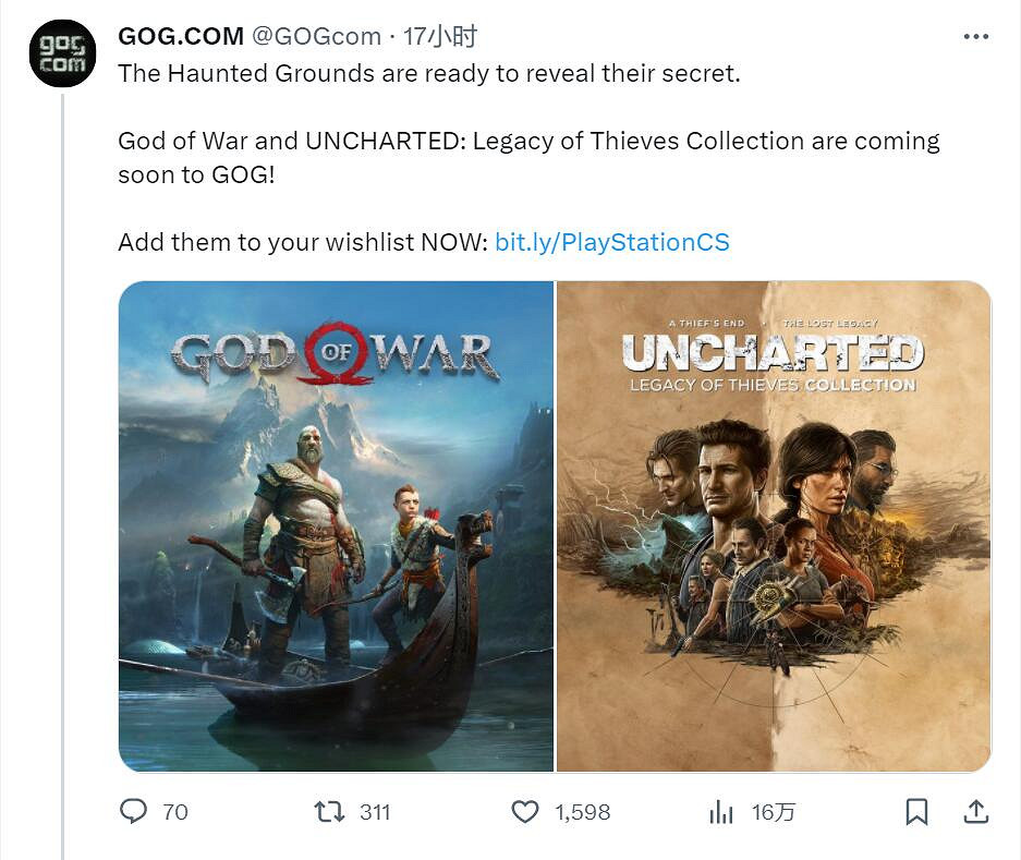 《戰神4》《神秘海域》上架GOG頁面!可添加願望單 《戰神4》《神秘海域》上架GOG頁面!可添加願望單