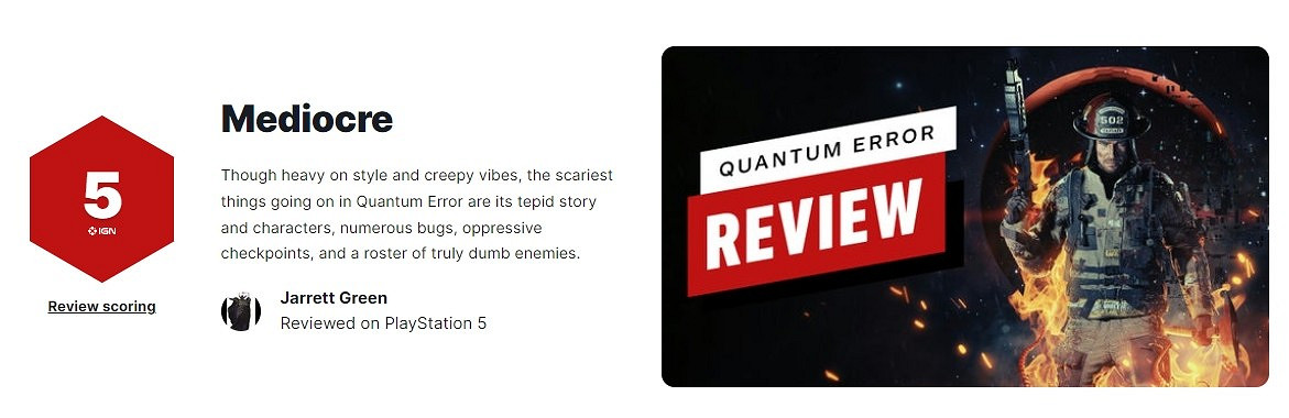 恐怖FPS《量子誤差》IGN評分5分！首發翻車 不及格！