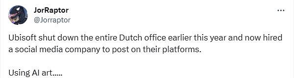 育碧用AI做宣傳圖被玩家怒噴：請尊重藝術家的工作