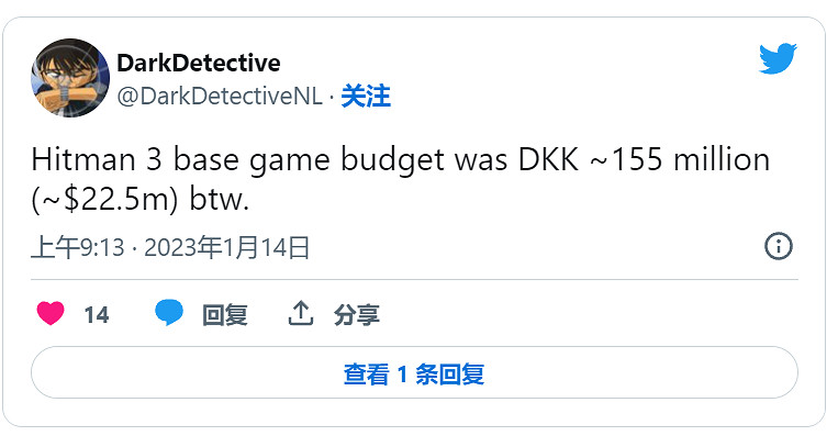 《殺手3》成本約2250萬美元 發售首年收入超過預期