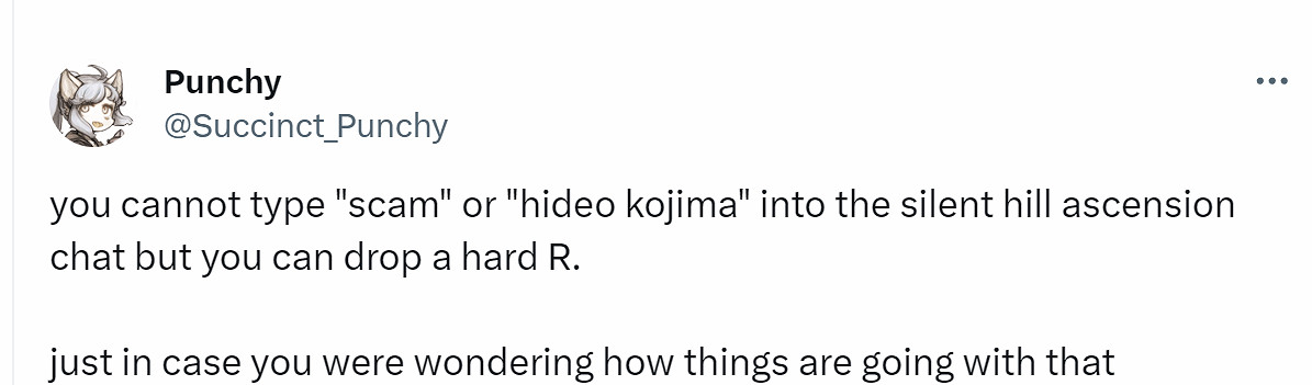 科拿米竟在《沉默之丘:飛升》聊天中屏蔽小島秀夫名字 科拿米竟在《沉默之丘:飛升》聊天中屏蔽小島秀夫名字