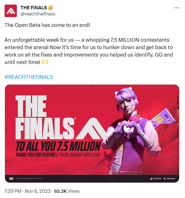 真爆火!《THE FINALS》公測期間玩家人數多達750萬 真爆火!《THE FINALS》公測期間玩家人數多達750萬