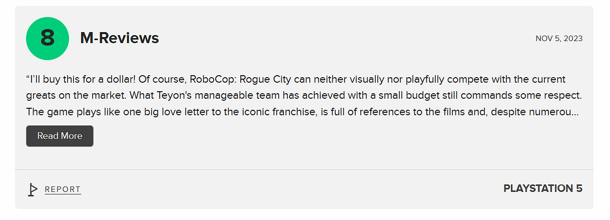 《機械戰警：暴戾都市》M站玩家評分9.1：粉絲向佳作