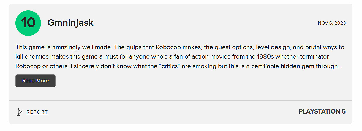 《機械戰警：暴戾都市》M站玩家評分9.1：粉絲向佳作