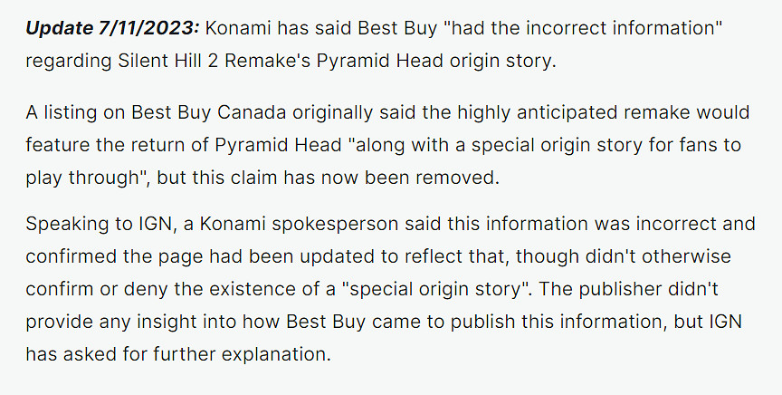 科拿米辟謠：《沉默之丘2RE》不存在&quot;三角頭的起源故事&quot;
