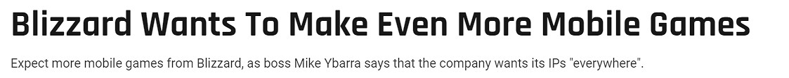 暴雪總裁:將來有可能製作更多手遊 希望暴雪遊戲IP隨處可見!