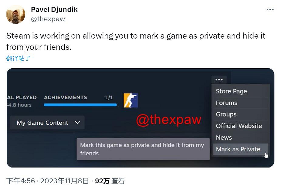 Steam將增加新功能:可以隱藏部分遊戲不對好友展示! Steam將增加新功能:可以隱藏部分遊戲不對好友展示!