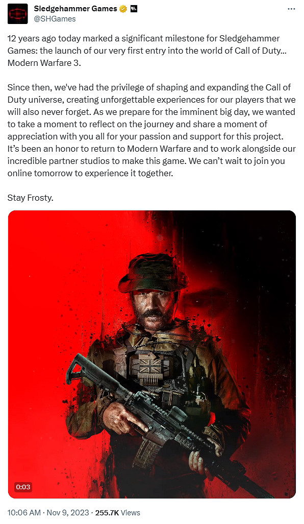 原版《現代戰爭3》發售12周年!大錘工作室發文感歎 原版《現代戰爭3》發售12周年!大錘工作室發文感歎