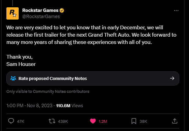 R星官宣《GTA6》人氣太火爆！國外各平台點讚數爆表