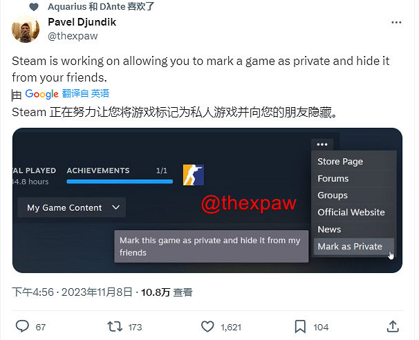 Steam新功能開發中 可將遊戲設為私密向好友隱藏