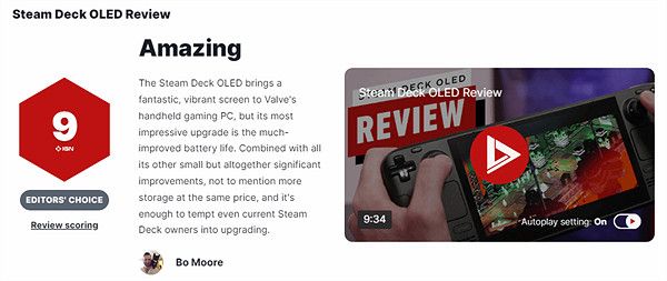 Steam Deck OLED掌機IGN 9分:續航時間提升 容量翻倍 Steam Deck OLED掌機IGN 9分:續航時間提升 容量翻倍