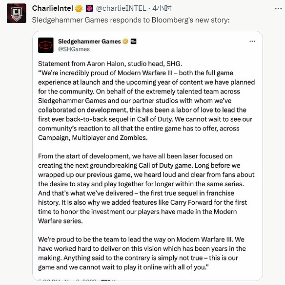 官方澄清:《現代戰爭3》並非開發倉促 曾付出很大努力