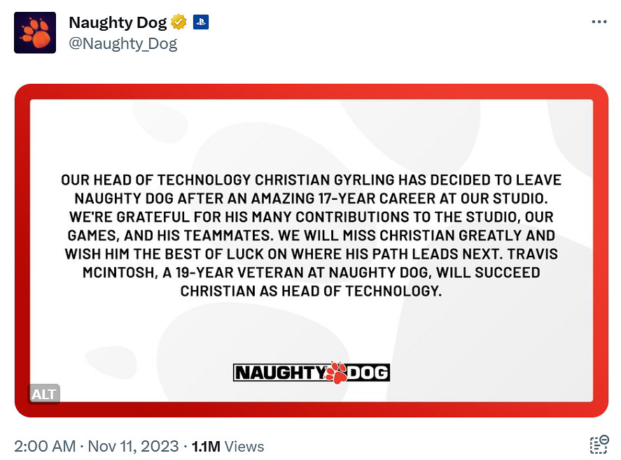 頑皮狗技術主管離職!在頑皮狗工作17年是元老級員工 頑皮狗技術主管離職!在頑皮狗工作17年是元老級員工