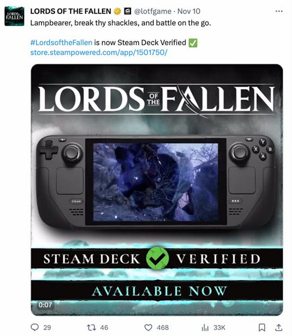 類魂遊戲《墮落之主》通過Steam Deck掌機相容認證