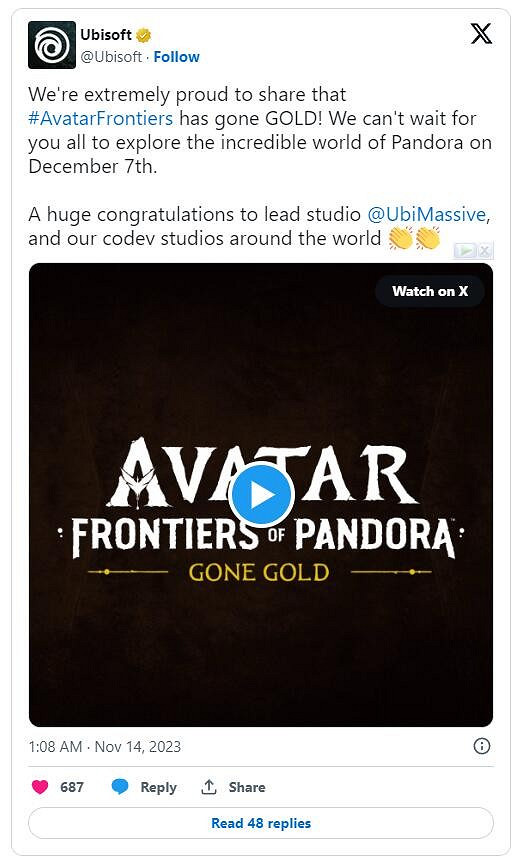 育碧表示《阿凡達:潘朵拉邊境》開發完成,進入壓盤階段