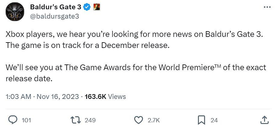 Xbox《柏德之門3》確認12月發售 TGA上公開具體日期 Xbox《柏德之門3》確認12月發售 TGA上公開具體日期