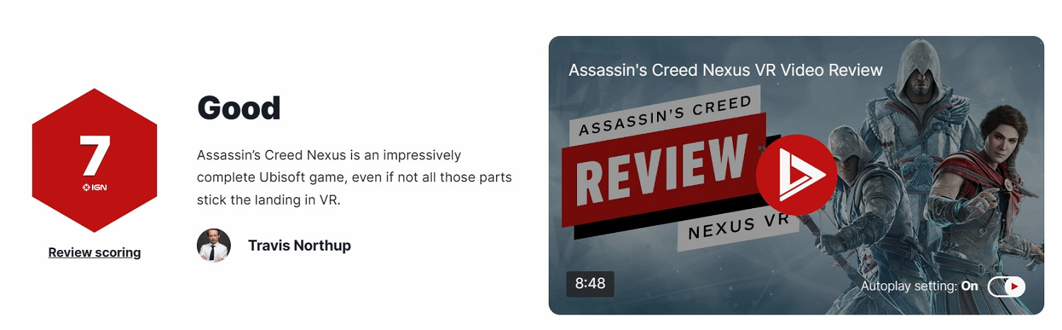 《刺客教條VR》IGN 7分:令人印象深刻 點燃對VR的興趣