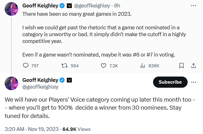 TGA創始人呼籲玩家摒棄“未獲提名就是爛遊戲”論調! TGA創始人呼籲玩家摒棄“未獲提名就是爛遊戲”論調!