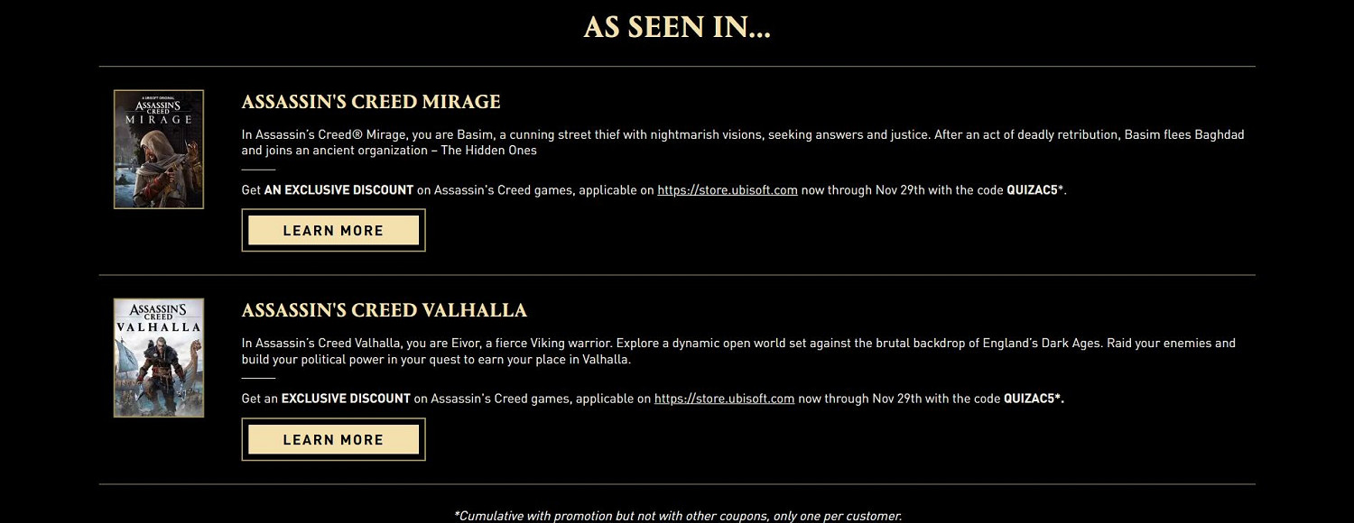 育碧網頁活動：測測你更像《刺客教條》中的哪位主角