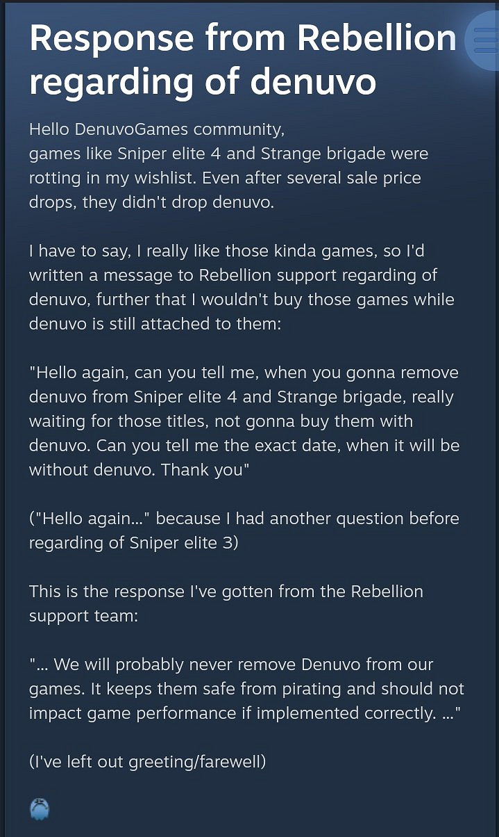 發售6年《狙擊精英4》仍未移除D加密 官方:沒這打算 發售6年《狙擊精英4》仍未移除D加密 官方:沒這打算