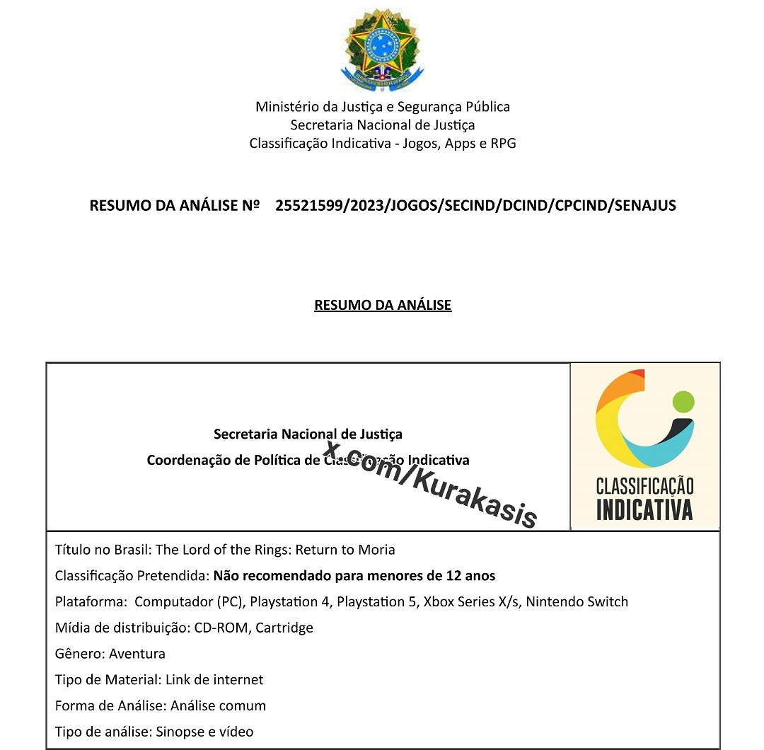 《指環王:重返莫瑞亞》PS4/Switch版已在巴西過審! 《指環王:重返莫瑞亞》PS4/Switch版已在巴西過審!