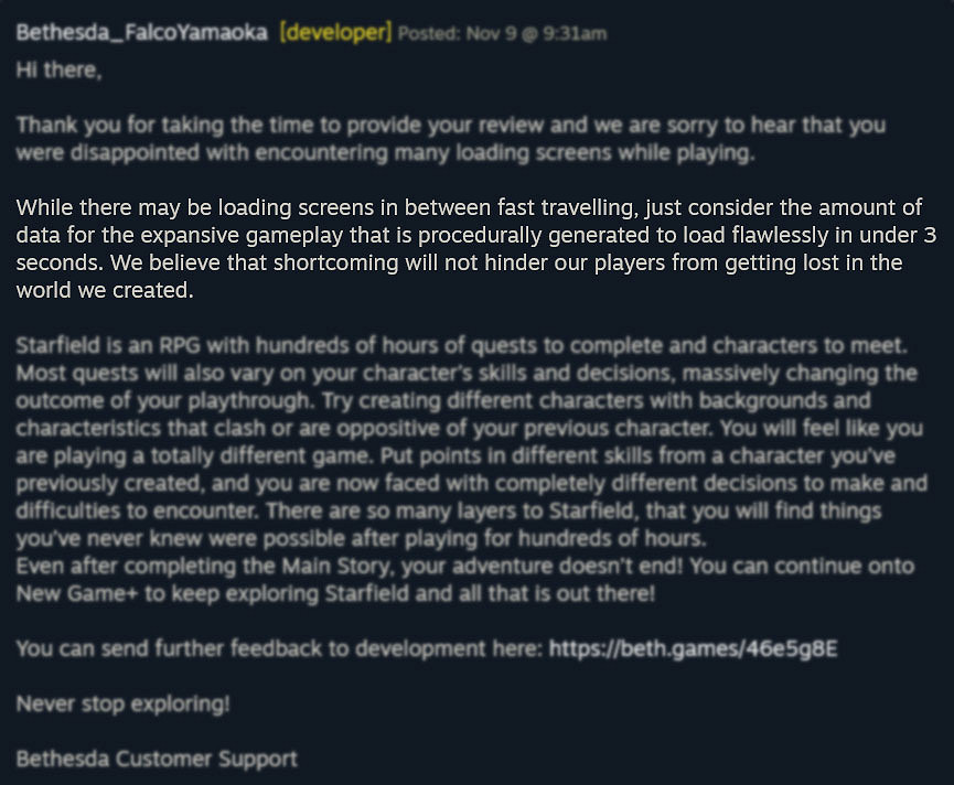 B社開發者回應玩家在Steam上《星空》的負面評論 B社開發者回應玩家在Steam上《星空》的負面評論