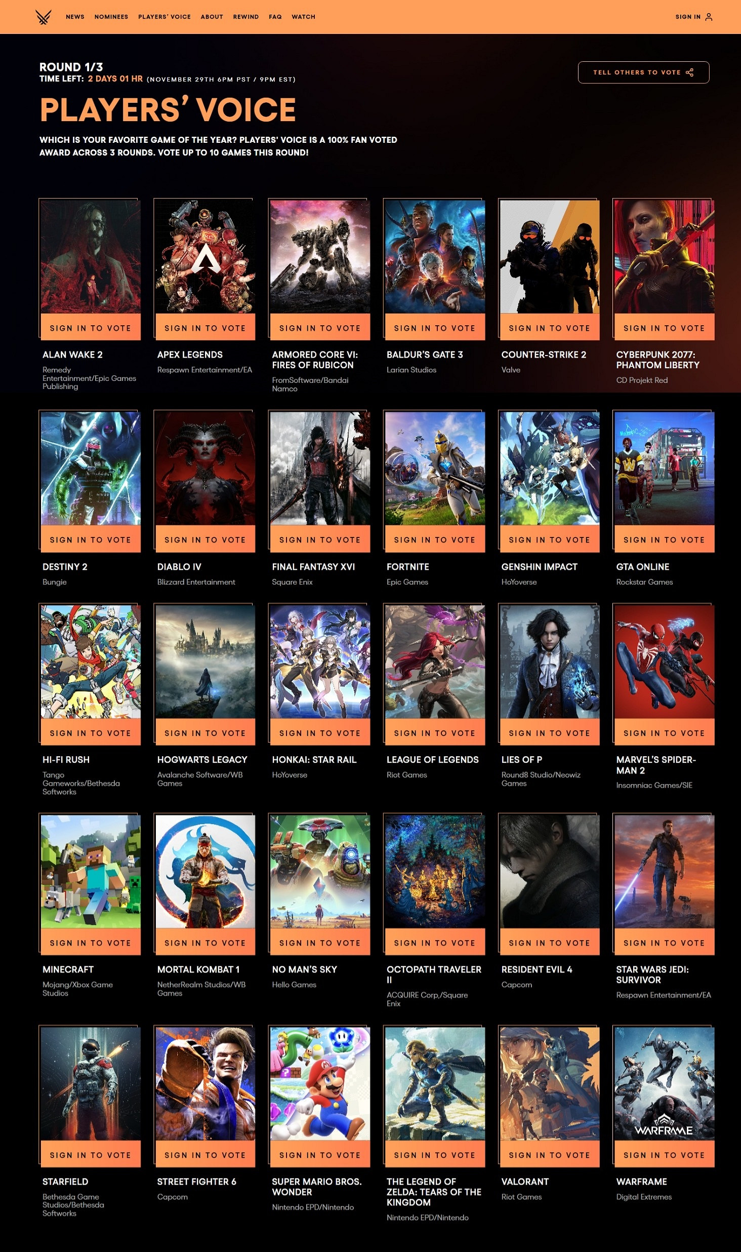 TGA23:玩家之聲獎第一輪投票現已開啟 共30位候選者 TGA23:玩家之聲獎第一輪投票現已開啟 共30位候選者