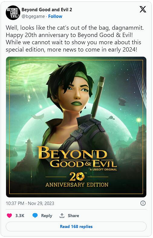 《超越善惡:20周年紀念版》官宣!2024年年初發售 《超越善惡:20周年紀念版》官宣!2024年年初發售