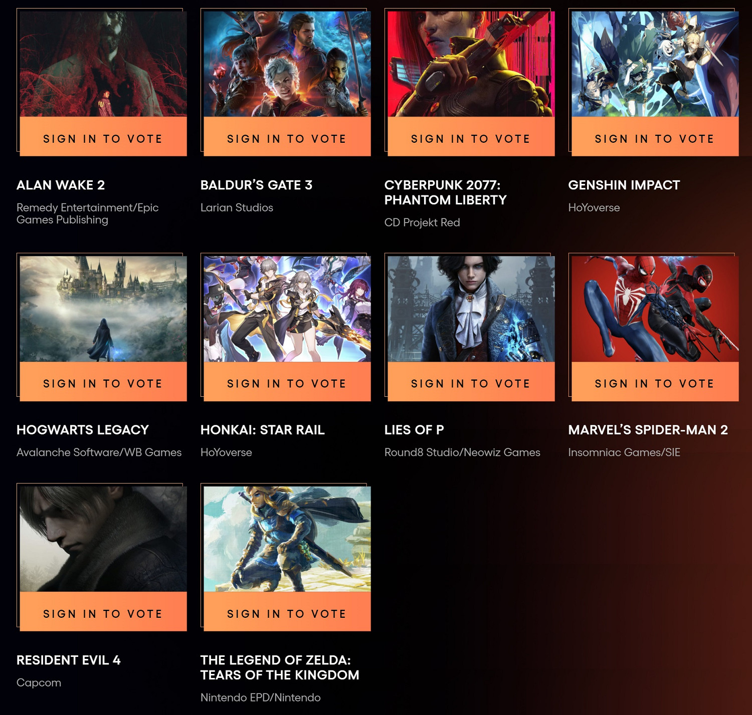 TGA23：&quot;玩家之聲&quot;獎第二輪10款遊戲入圍 投票已開始