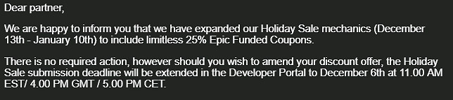 黑五不給力？曝Epic聖誕假日特賣還會有無限優惠券！