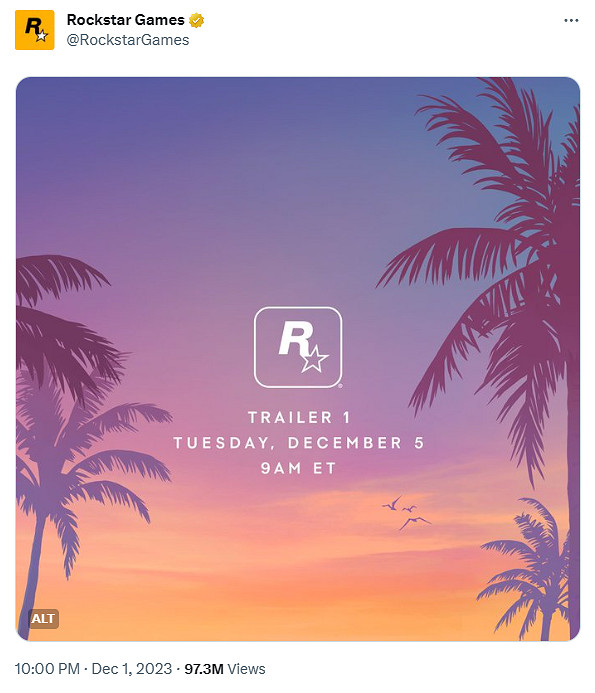 R星發布《GTA6》預告公告後多家遊戲廠商整活模仿! R星發布《GTA6》預告公告後多家遊戲廠商整活模仿!