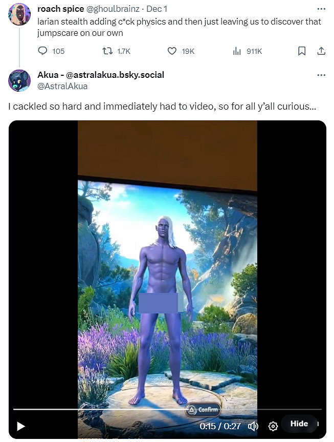 《柏德之門3》5號大型更新檔偷偷為角色丁丁添加物理效果 《柏德之門3》5號大型更新檔偷偷為角色丁丁添加物理效果