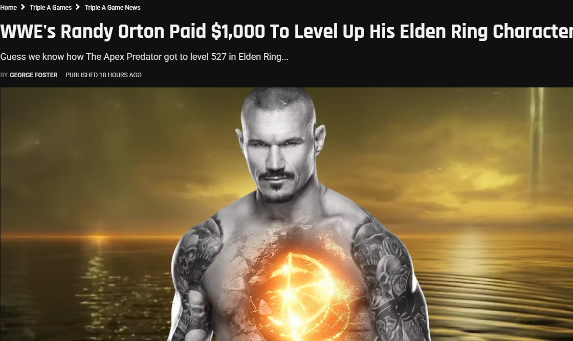 美國知名摔角手《艾爾登法環》等級527真相暴露 花費1000美元代練 美國知名摔角手《艾爾登法環》等級527真相暴露 花費1000美元代練