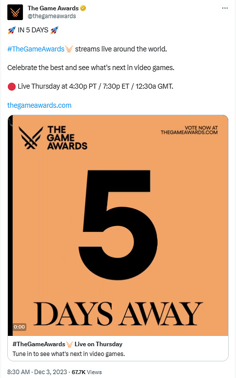 晚報：TGA直播時間公布 GTA6推特預告1.4億閱讀