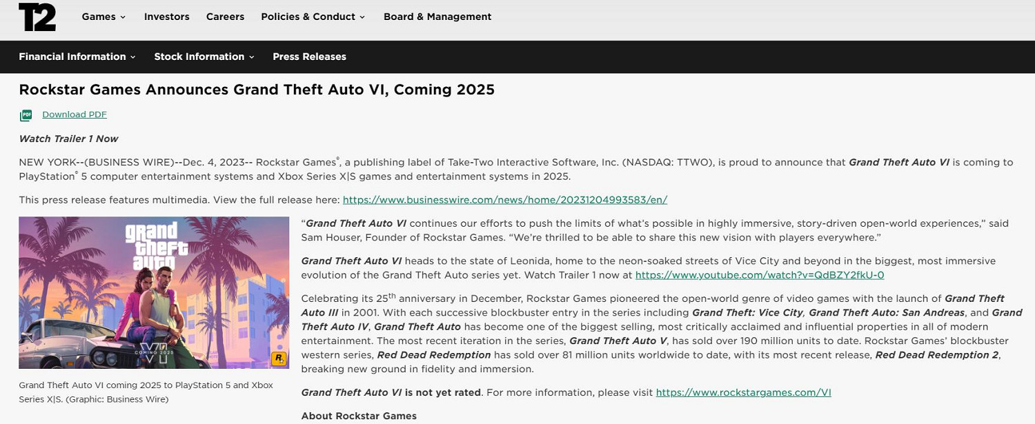 暫無PC版!《GTA6》2025年登錄PS5和Xbox Series 暫無PC版!《GTA6》2025年登錄PS5和Xbox Series