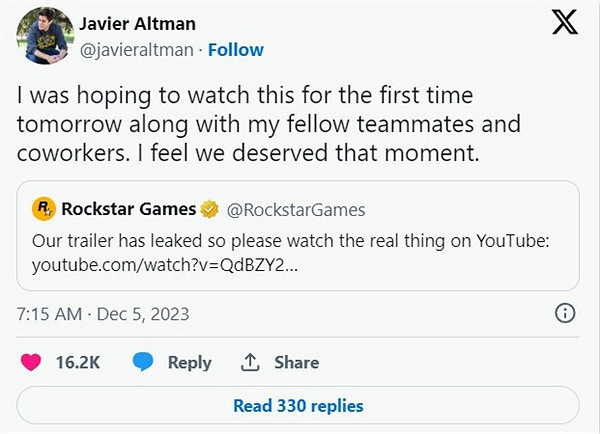 《GTA6》預告已獲469萬點讚 開發團隊對泄漏表示沮喪