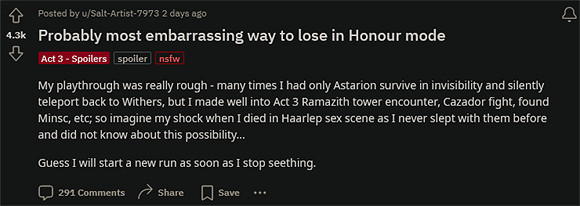 《柏德之門3》新“榮譽模式”實在太難：玩家叫苦連天