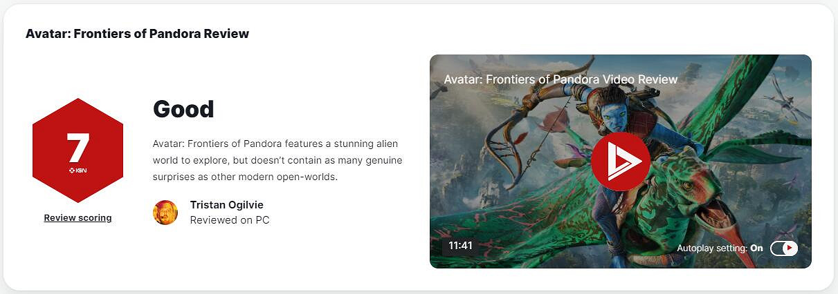 《阿凡達:潘朵拉邊境》IGN 7分:中規中矩 驚喜不多 《阿凡達:潘朵拉邊境》IGN 7分:中規中矩 驚喜不多