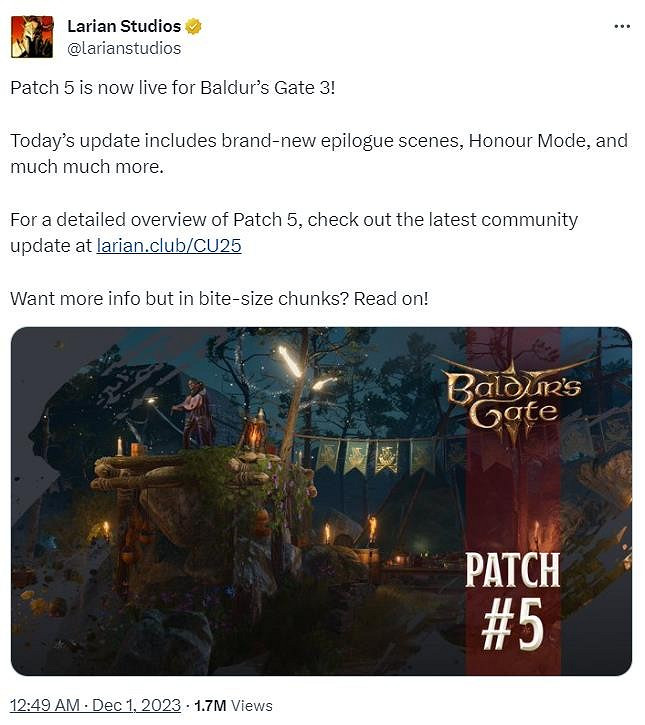 《柏德之門3》五號更新檔更新上線 添加新榮譽模式 《柏德之門3》五號更新檔更新上線 添加新榮譽模式