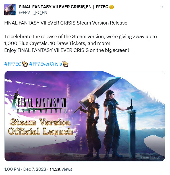 《最終幻想7：永恒危機》Steam版今日發售！鎖中國