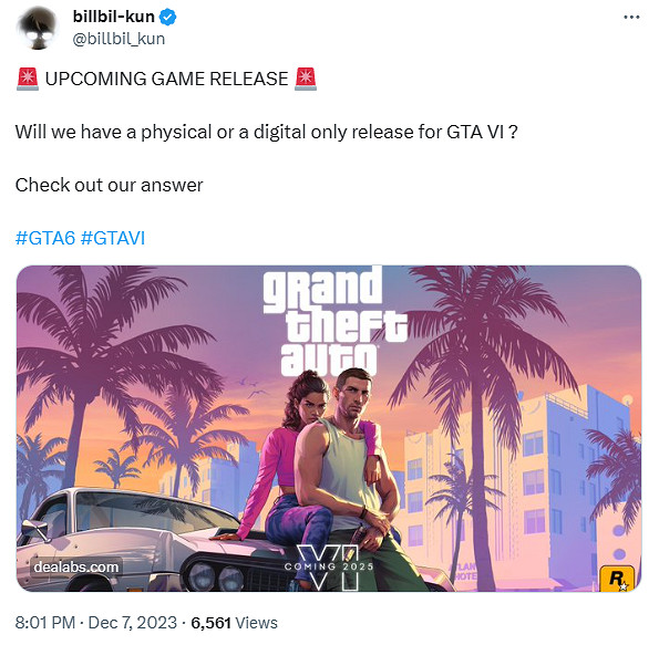 知名爆料人坤哥確認《GTA6》有實體版!不會以純數位版發行 知名爆料人坤哥確認《GTA6》有實體版!不會以純數位版發行