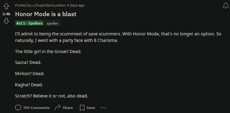 《柏德之門3》新榮譽模式太難!玩家紛紛訴苦 《柏德之門3》新榮譽模式太難!玩家紛紛訴苦