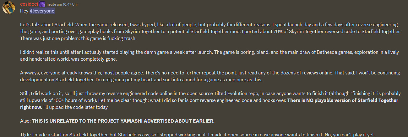 《上古卷軸5》連線Mod製作者放棄《星空》:遊戲太垃圾! 《上古卷軸5》連線Mod製作者放棄《星空》:遊戲太垃圾!