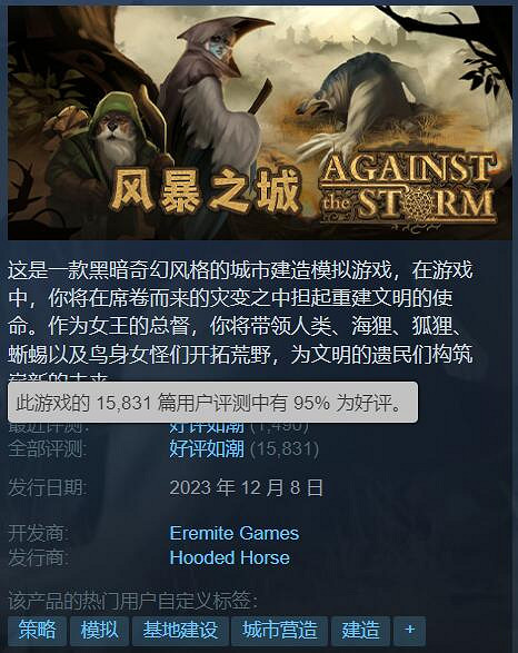100小時起步?策略模擬遊戲《風暴之城》Steam好評如潮