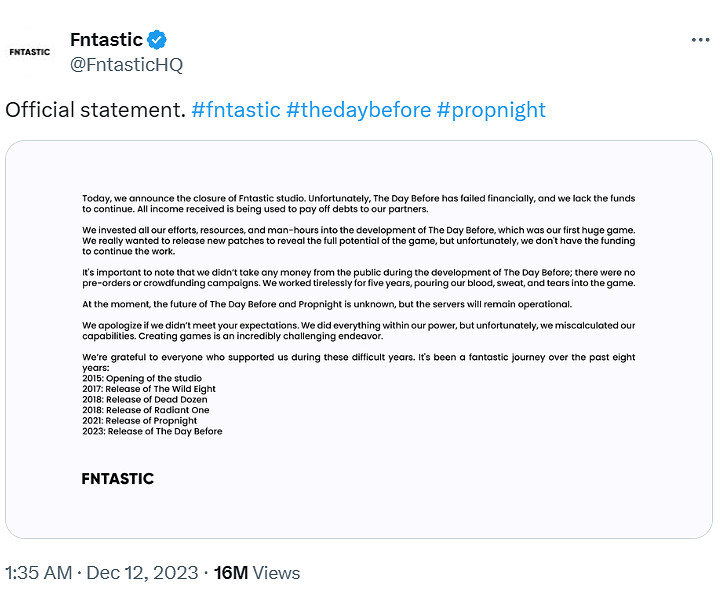 《浩劫前夕》開服4天開發商宣布倒閉！遊戲已不可購買