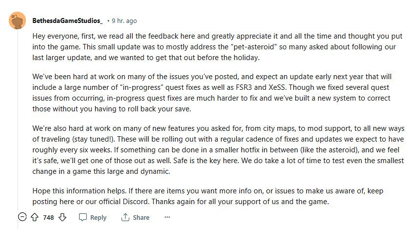 B社稱《星空》預計每6周更新一次！將添加更多新功能